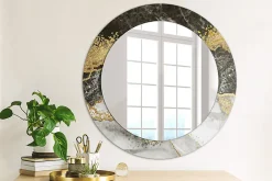 Tulup Miroir Circulaire avec Cadre Imprimé Décoratif 60 cm - 46 cm Loft En Marbre* Miroir|Miroir