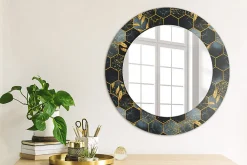 Tulup Miroir Circulaire avec Cadre Imprimé Décoratif 50 cm - 36 cm Marbre Hexagonal