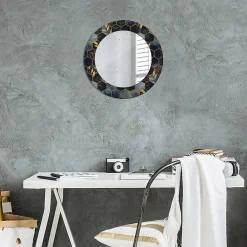 Tulup Miroir Circulaire avec Cadre Imprimé Décoratif 50 cm - 36 cm Marbre Hexagonal