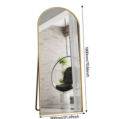 Fortuna lai Miroir complet arqué, 180 x 80 cm, pleine longueur, monté au mur, miroir de sol, pour le salon, Doré* Miroir|Miroir