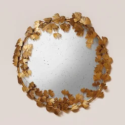 New Chehoma Miroir convexe feuilles de Ginkgo fer 58x58cm