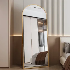 Fortuna lai Miroir De Courtoisie Arqué Pleine Longueur 180 X 80 Cm, Adapté à La Chambre, Au Salon, Doré* Miroir|Miroir