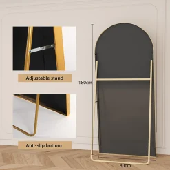 Fortuna lai Miroir De Courtoisie Arqué Pleine Longueur 180 X 80 Cm, Adapté à La Chambre, Au Salon, Doré* Miroir|Miroir