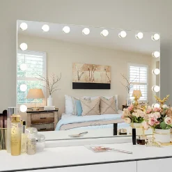 Vanitii Miroir de maquillage Hollywood Coiffeuse LED Mural et sur Table Blanc 80x 58 cm* Miroir|Miroir