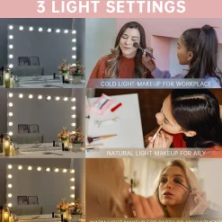 Vanitii Miroir de maquillage Hollywood Coiffeuse LED Mural et sur Table Blanc 80x 58 cm* Miroir|Miroir