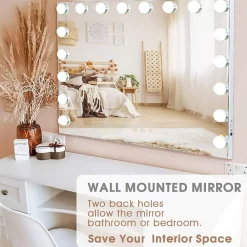 Vanitii Miroir de maquillage Hollywood Coiffeuse LED Mural et sur Table Blanc 80x 58 cm* Miroir|Miroir