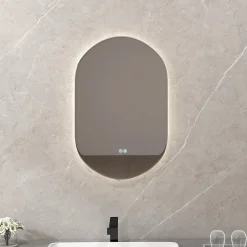 Giantex Miroir de Salle de Bain Miroir de Maquillage Mural avec Éclairage LED Fonction Anti Buée Miroir Ovale sans Cadre* Miroir|Miroir