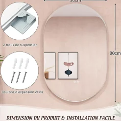 Giantex Miroir de Salle de Bain Miroir de Maquillage Mural avec Éclairage LED Fonction Anti Buée Miroir Ovale sans Cadre* Miroir|Miroir