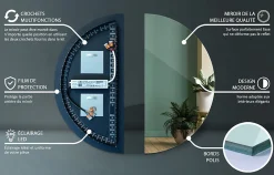 Tulup Miroir demi-rond LED 25x50 cm éclairage froid mural design* Miroir|Miroir