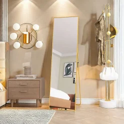 ProximaX Miroir en pied grand, 140x40 cm, sur pied ou mural, cadre aluminium, grand miroir rectangulaire pour salon ou chambre, Doré* Miroir|Miroir