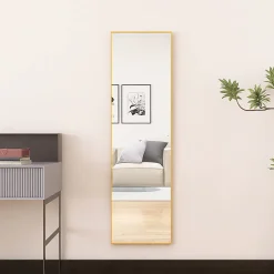 ProximaX Miroir en pied grand, 140x40 cm, sur pied ou mural, cadre aluminium, grand miroir rectangulaire pour salon ou chambre, Doré* Miroir|Miroir