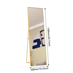 ProximaX Miroir en pied grand, 140x40 cm, sur pied ou mural, cadre aluminium, grand miroir rectangulaire pour salon ou chambre, Doré* Miroir|Miroir