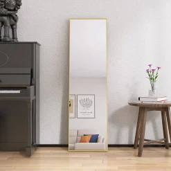 ProximaX Miroir en pied grand, 140x40 cm, sur pied ou mural, cadre aluminium, grand miroir rectangulaire pour salon ou chambre, Doré* Miroir|Miroir