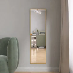 ProximaX Miroir en pied grand, 140x40 cm, sur pied ou mural, cadre aluminium, grand miroir rectangulaire pour salon ou chambre, Doré* Miroir|Miroir