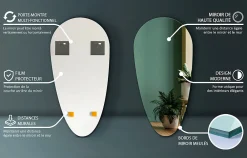 Tulup Miroir Goutte Asymétrique 45 x 90 cm Prêt à Poser Forme Organique pour Salle de Bain ou Entrée* Miroir|Miroir