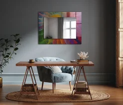 Tulup Miroir Imprimé 80x60 cm Spirale Abstraite Colorée Glace Murale Moderne Pour Salle De Bain