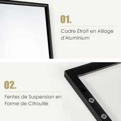 Giantex Miroir Mural Haute Définition avec Membrane Antidéflagrante Miroir Pleine Longueur Suspendu* Miroir|Miroir
