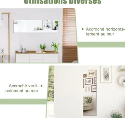 Giantex Miroir Mural Pleine Longueur 110x38cm Miroir rectangulaire sans Cadre avec Accessoires de Montage Mural Miroir Long* Miroir|Miroir