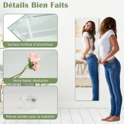 Giantex Miroir Mural Pleine Longueur 110x38cm Miroir rectangulaire sans Cadre avec Accessoires de Montage Mural Miroir Long* Miroir|Miroir