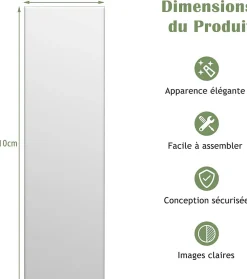 Giantex Miroir Mural Pleine Longueur 110x38cm Miroir rectangulaire sans Cadre avec Accessoires de Montage Mural Miroir Long* Miroir|Miroir