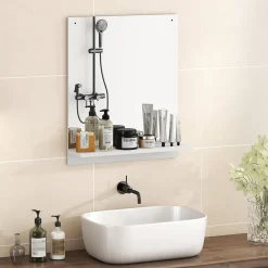Best Homcom Miroir mural salle de bain - étagère - 50 x 60 cm - blanc