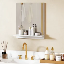Best Homcom Miroir mural salle de bain - étagère - 50 x 60 cm - blanc