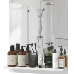 Best Homcom Miroir mural salle de bain - étagère - 50 x 60 cm - blanc