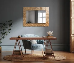 Tulup Miroir Mural 80x60 cm Acacia Grand Miroir Pour Chambre* Miroir|Miroir