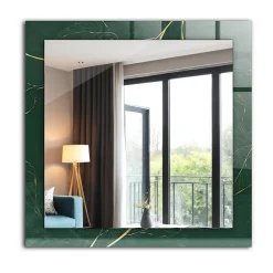 Tulup Miroir Mural 60x60 cm Feuilles Vertes Dorées Pour Chambre* Miroir|Miroir