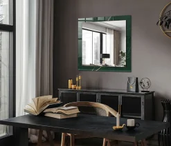 Tulup Miroir Mural 60x60 cm Feuilles Vertes Dorées Pour Chambre* Miroir|Miroir