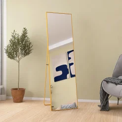Fortuna lai Miroir Pleine Longueur, 140 X 40 Cm, Haute Définition, Avec Support, Convient Pour Le Salon, Dorée* Miroir|Miroir