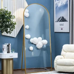ProximaX Miroir pleine longueur Arqué 180x80 cm, Grand Miroir Sur Pied, sur pied ou mural, cadre aluminium doré, Doré* Miroir|Miroir