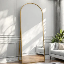 ProximaX Miroir pleine longueur Arqué 180x80 cm, Grand Miroir Sur Pied, sur pied ou mural, cadre aluminium doré, Doré* Miroir|Miroir