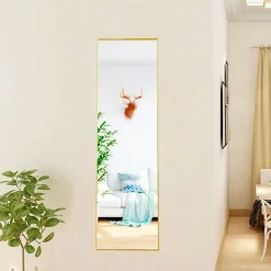Fortuna lai Miroir Pleine Longueur 150x40 Cm,miroir Sur Pied à Cadre Unique,grand Miroir Mural Avec Crochet,doré* Miroir|Miroir