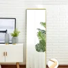 Outlet ProximaX Miroir pleine longueur 150x40 cm, sur pied ou mural, cadre aluminium doré, grand miroir rectangulaire pour salon ou chambre