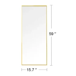 Outlet ProximaX Miroir pleine longueur 150x40 cm, sur pied ou mural, cadre aluminium doré, grand miroir rectangulaire pour salon ou chambre