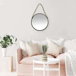 Dada Art Miroir rond à suspendre en métal noir avec corde Ø30cm* Miroir|Miroir