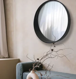 Ariane Miroir rond aspect bois noir Ø80cm* Miroir|Miroir