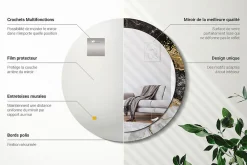 Hot Wallfluent Miroir Rond Cadre Imprimé Design fi90 cm Loft En Marbre Tendance Boho Minimaliste Sans Joint