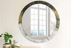 Hot Wallfluent Miroir Rond Cadre Imprimé Design fi90 cm Loft En Marbre Tendance Boho Minimaliste Sans Joint