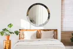 Hot Wallfluent Miroir Rond Cadre Imprimé Design fi90 cm Loft En Marbre Tendance Boho Minimaliste Sans Joint