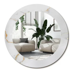 Outlet Wallfluent Miroir Rond Cadre Imprimé Design fi100 cm Marbre Blanc Tendance Boho Minimaliste Sans Joint