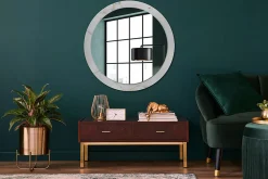 Wallfluent Miroir Rond Cadre Imprimé Design fi90 cm Marbre Blanc Tendance Boho Minimaliste Sans Joint* Miroir|Miroir