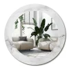 Discount Wallfluent Miroir Rond Cadre Imprimé Design fi90 cm Marbre Blanc Tendance Boho Minimaliste Sans Joint