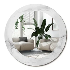 Discount Wallfluent Miroir Rond Cadre Imprimé Design fi90 cm Marbre Blanc Tendance Boho Minimaliste Sans Joint