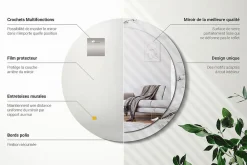 Discount Wallfluent Miroir Rond Cadre Imprimé Design fi90 cm Marbre Blanc Tendance Boho Minimaliste Sans Joint