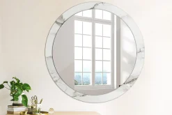 Discount Wallfluent Miroir Rond Cadre Imprimé Design fi90 cm Marbre Blanc Tendance Boho Minimaliste Sans Joint