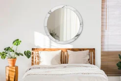 Discount Wallfluent Miroir Rond Cadre Imprimé Design fi90 cm Marbre Blanc Tendance Boho Minimaliste Sans Joint
