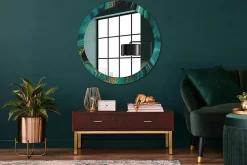 Wallfluent Miroir Rond Cadre Verre Imprimé fi90 cm Marbre Émeraude Grand Modèle Tendance Design Glamour* Miroir|Miroir