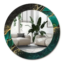 Sale Wallfluent Miroir Rond Cadre Verre Imprimé fi80 cm Vert Marbre Décoratif Modèle Tendance Design Glamour
